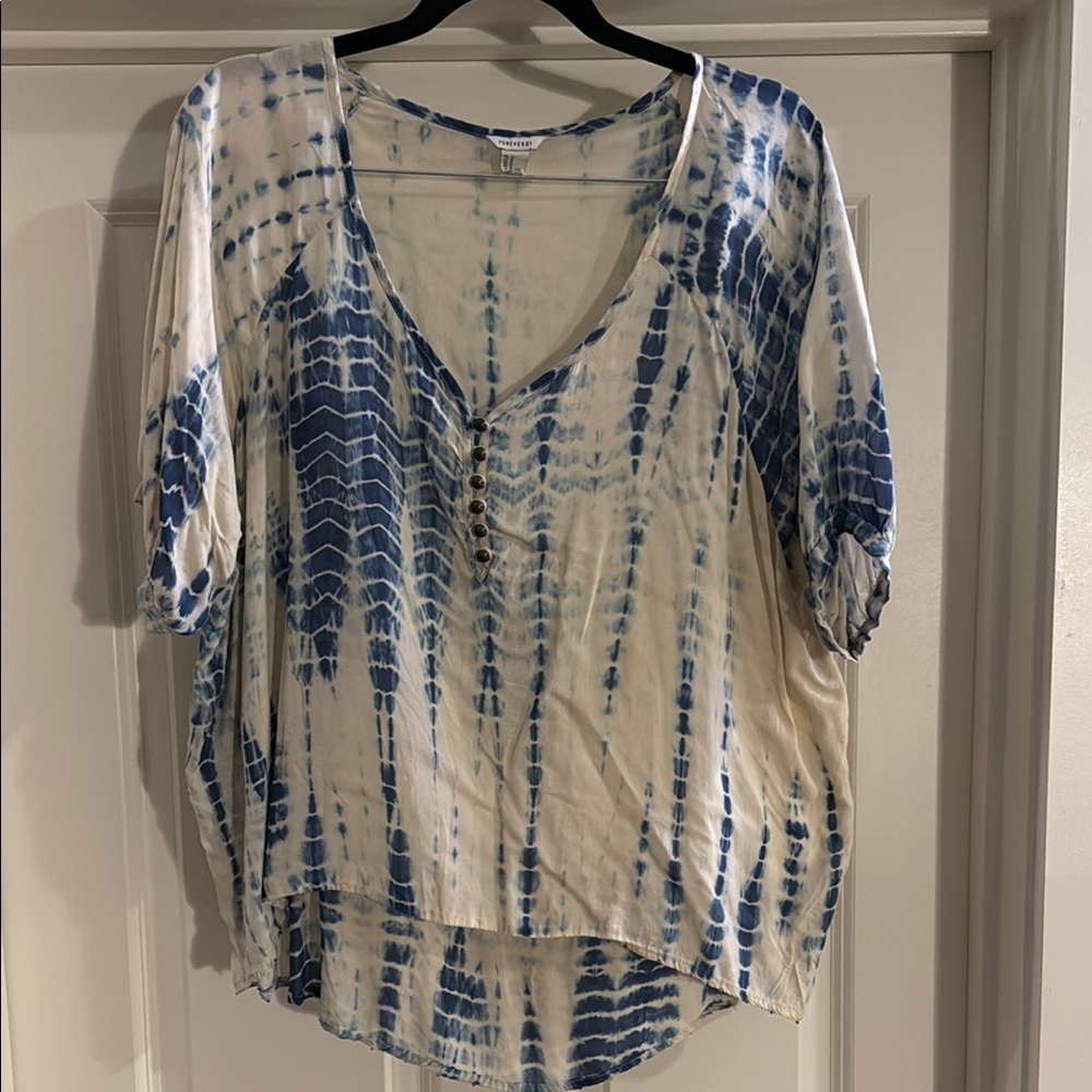 Blue and Cream Tie-Dye Women's Top